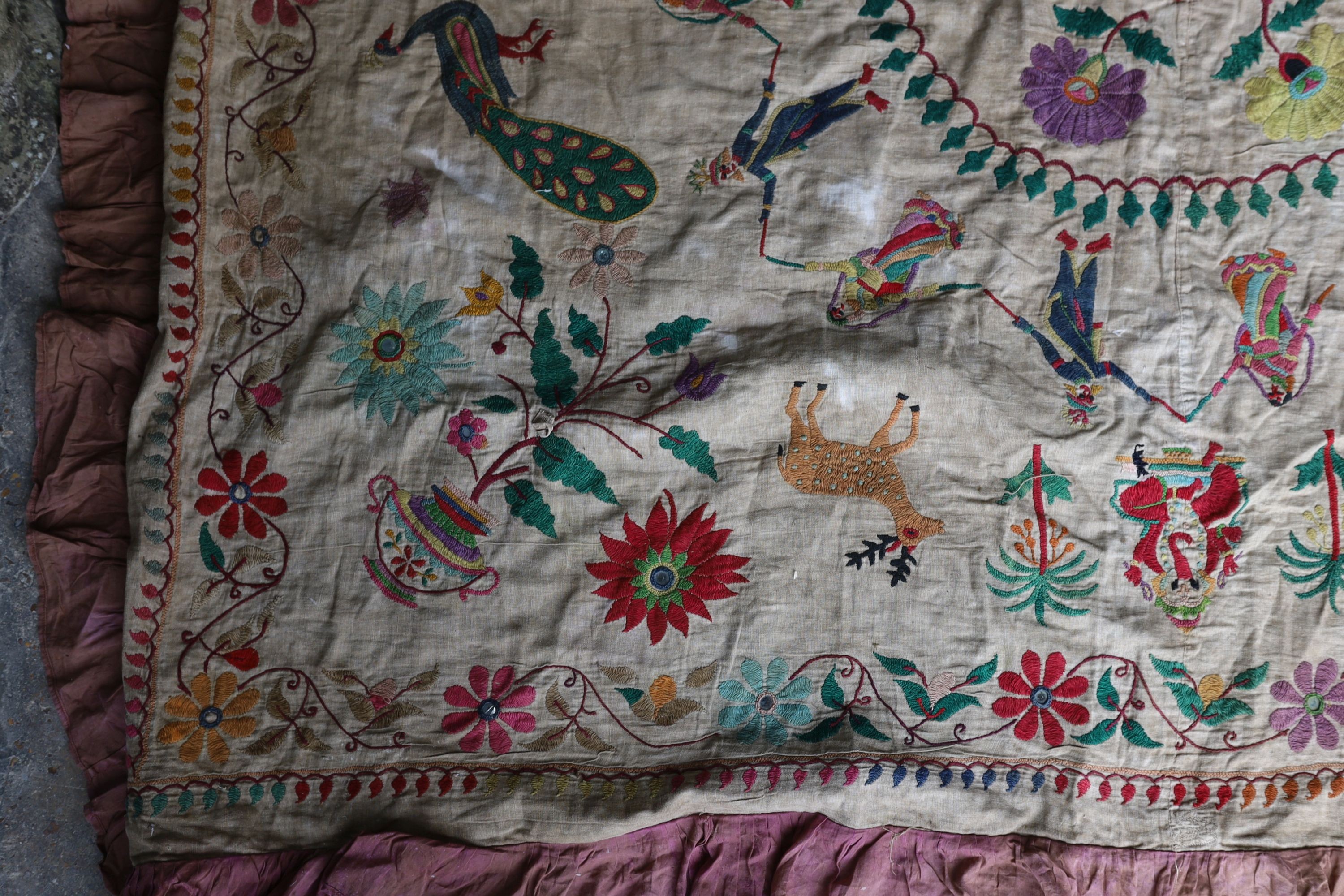 An Indian embroidered panel, 160 x 180cm